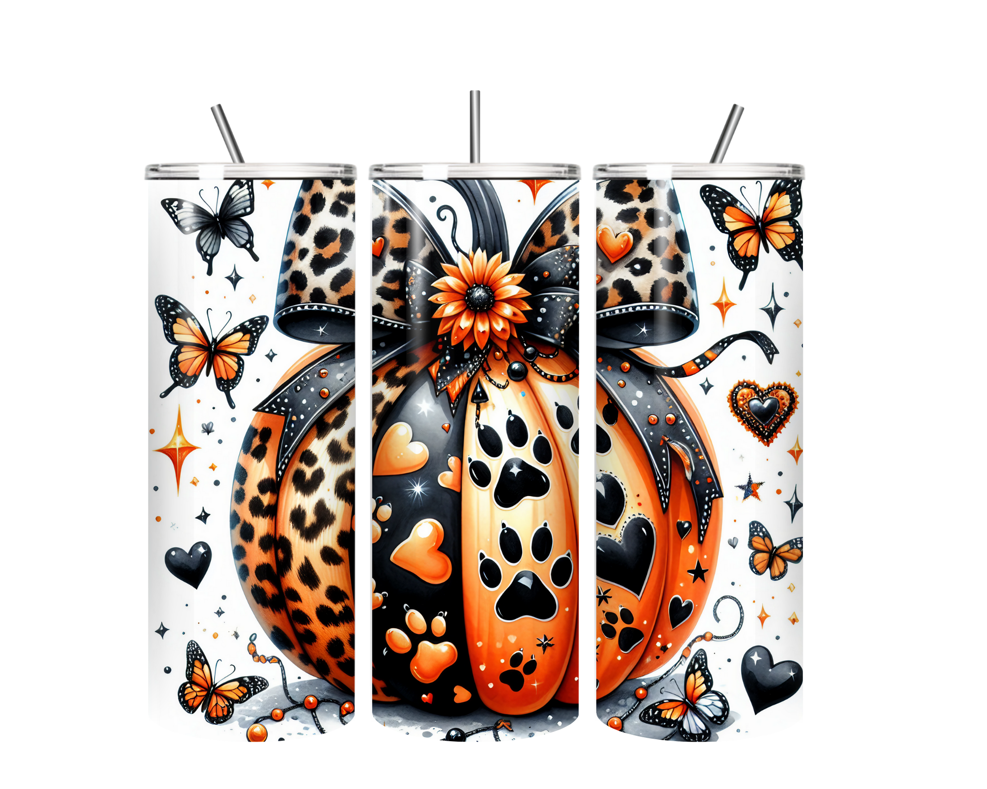 Autumn Pumpkin & Paw Print Tumbler