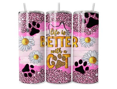 Life is Better with Cats, bright pink, tumbler