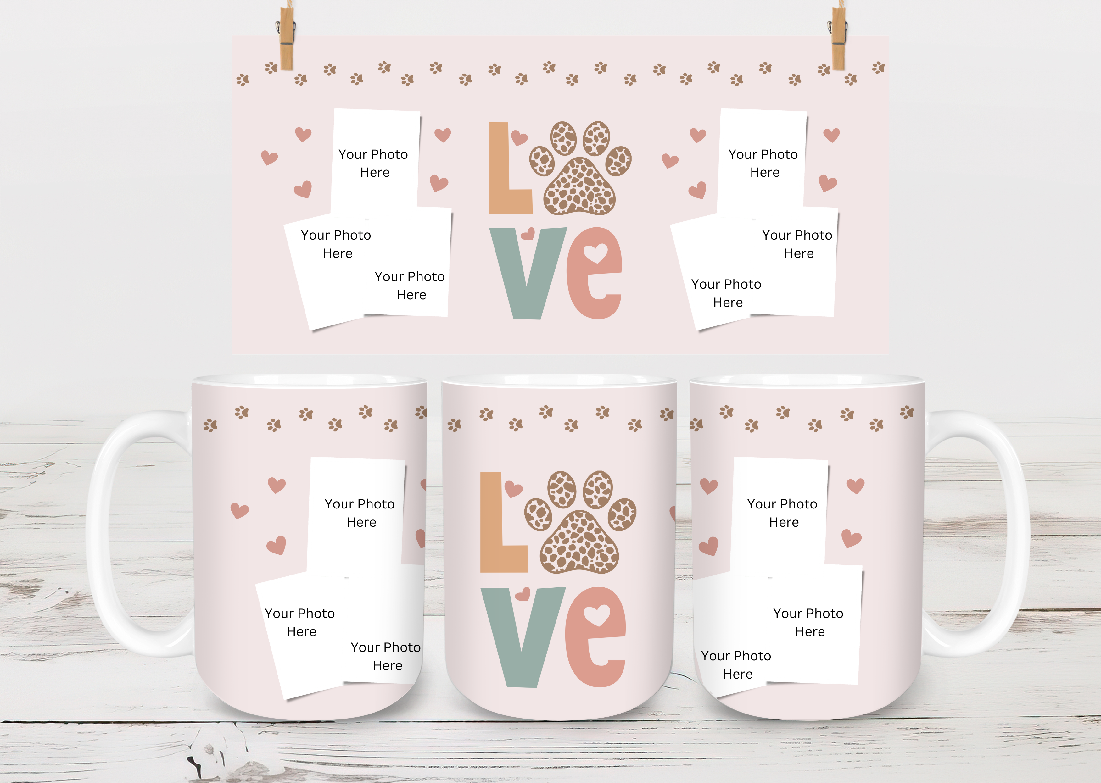 Custom Love with Paw Print 15oz Mug - Add 6 Photos!