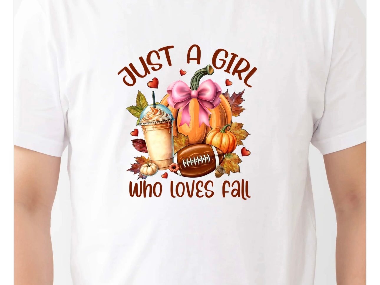 Just a Girl Who Loves Fall Football, Pumpkins, and Leaves T-Shirt