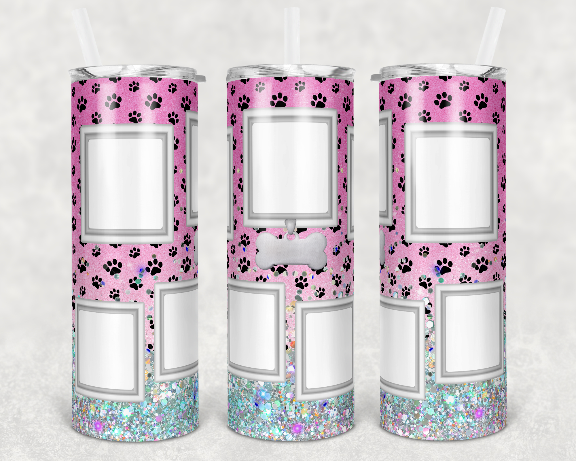 Custom Pink Holographic Tumbler – Add 7 of Your Favorite Photos and Pets Name!